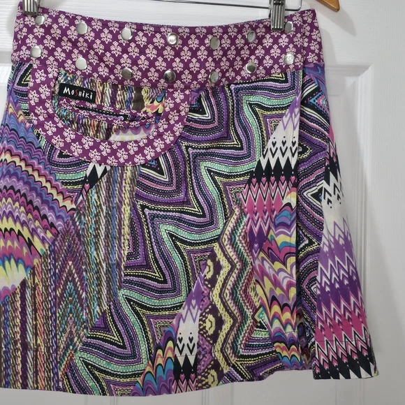 Moshiki (or Miriki/Gugi) Reversible Floral Cotton Wrap Mini Skirt Snap OSFM S-XL - Picture 3 of 13